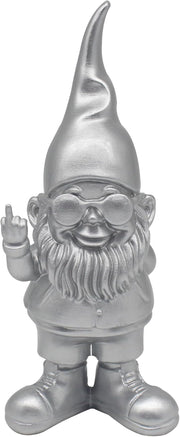 Swearing Gnome Statue Silver 20cm Funny Home Decor Figurine