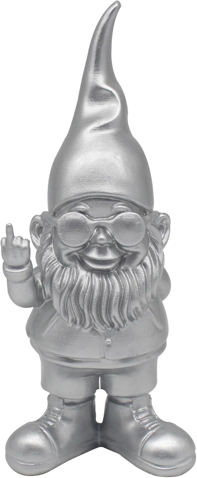 Swearing Gnome Statue Silver 20cm Funny Home Decor Figurine