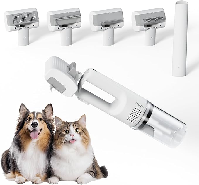 Cordless Pet Grooming Vacuum 10KPa 4 Brush Low Noise White