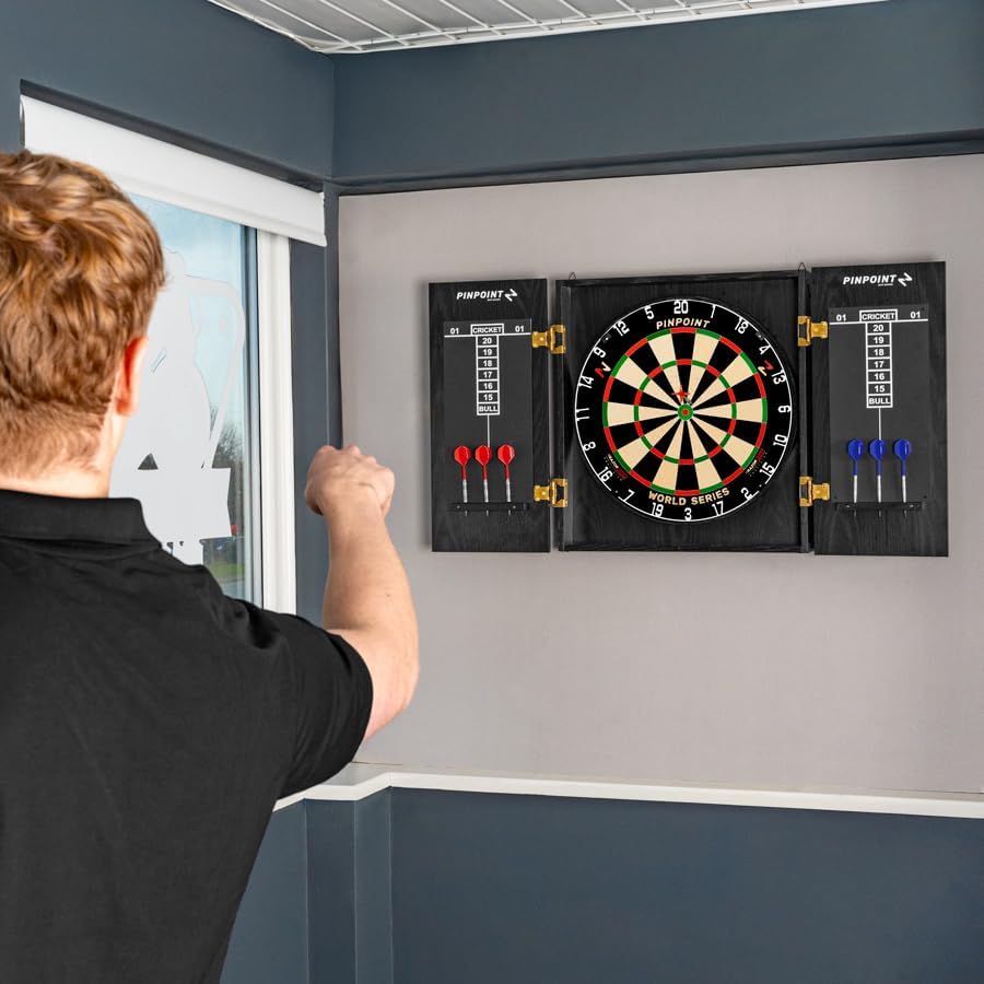 18in Dartboard Cabinet MDF Sisal Board Staple Free Pro Wall Mount