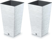 Tall Square Planters Set of 2 White Modern Pots Indoor Outdoor