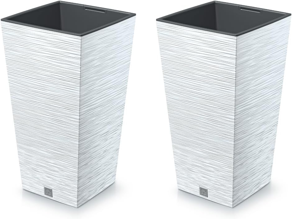 Tall Square Planters Set of 2 White Modern Pots Indoor Outdoor