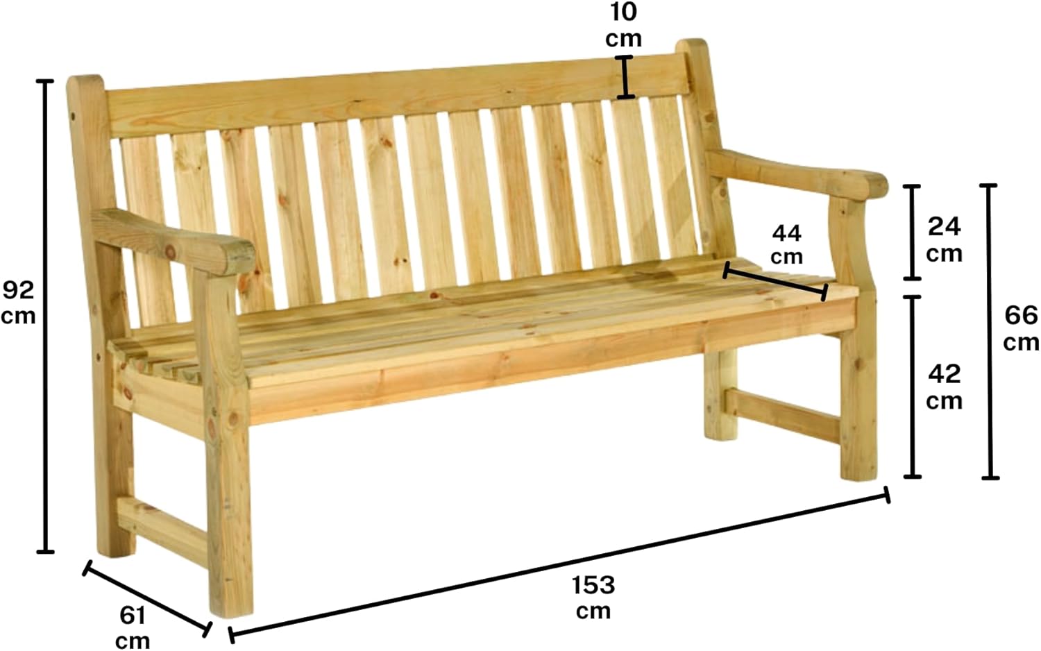 Wooden Garden Bench 153cm 3 Seater Pine Outdoor Patio Park Bench