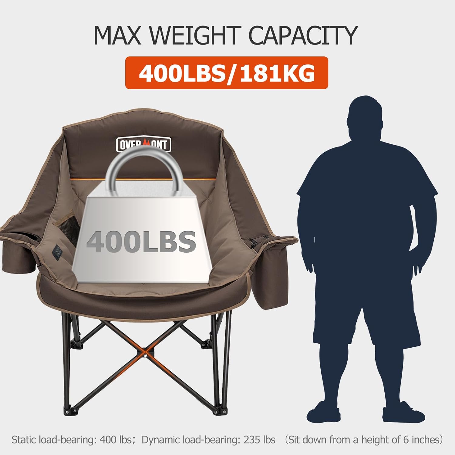Heated XL Camping Chair 400lb Oversized Padded Khaki