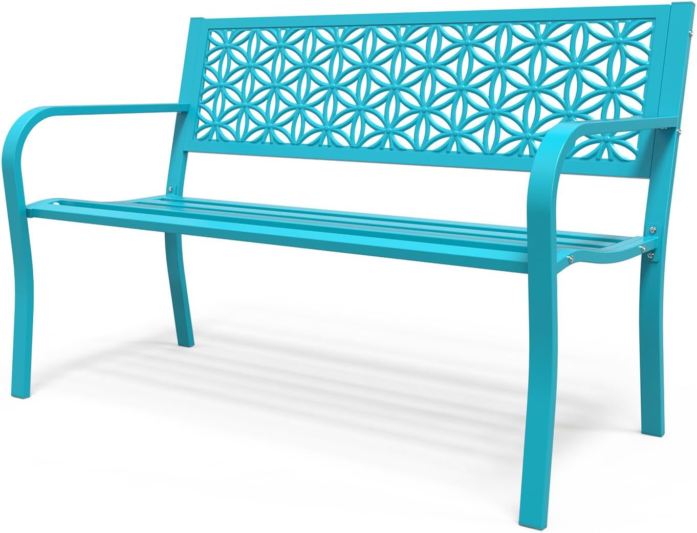 Metal Garden Bench 2-3 Seater Floral Back Outdoor Patio Seat