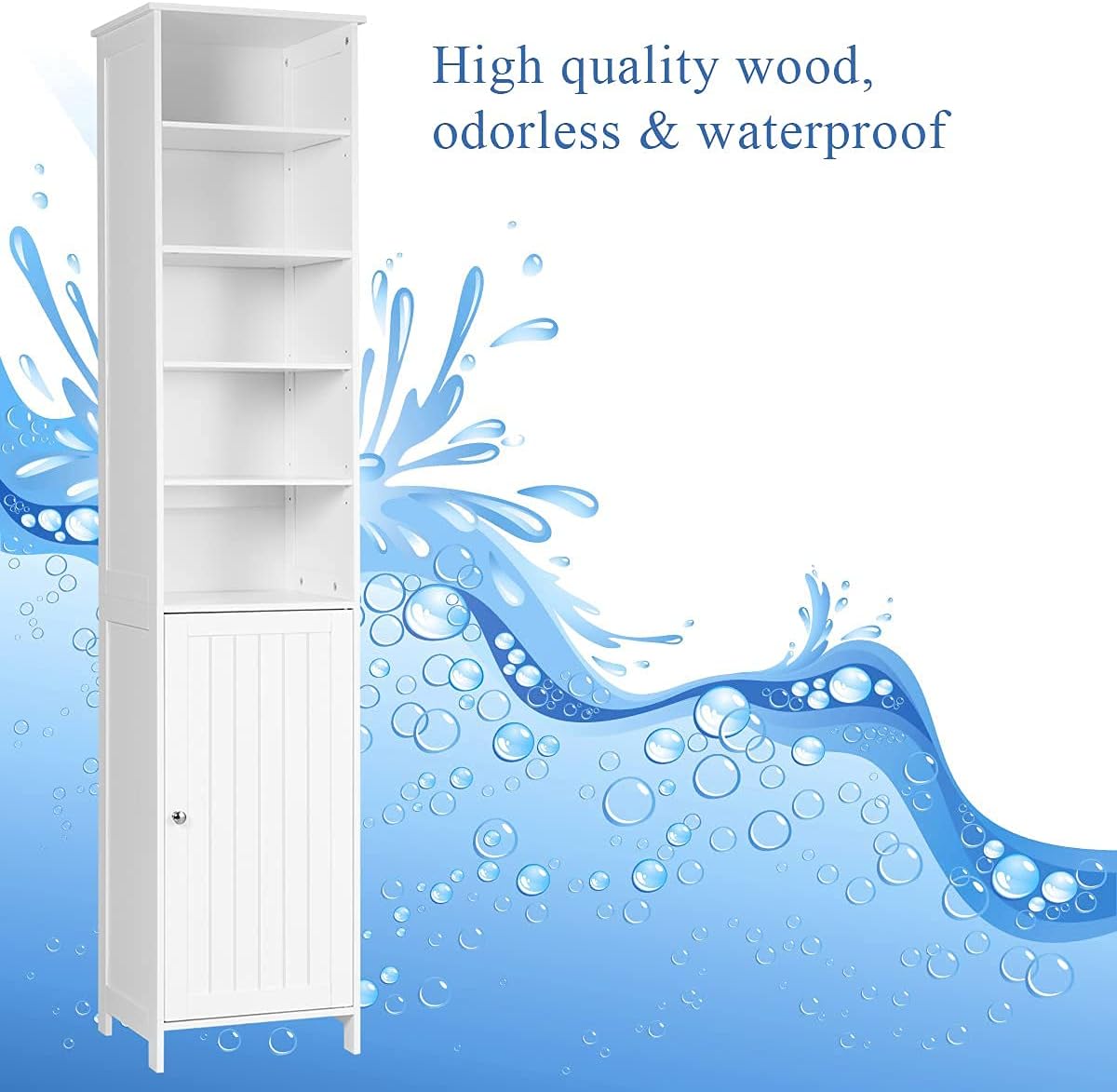 Tall Bathroom Storage Cabinet White Adjustable Shelf Unit
