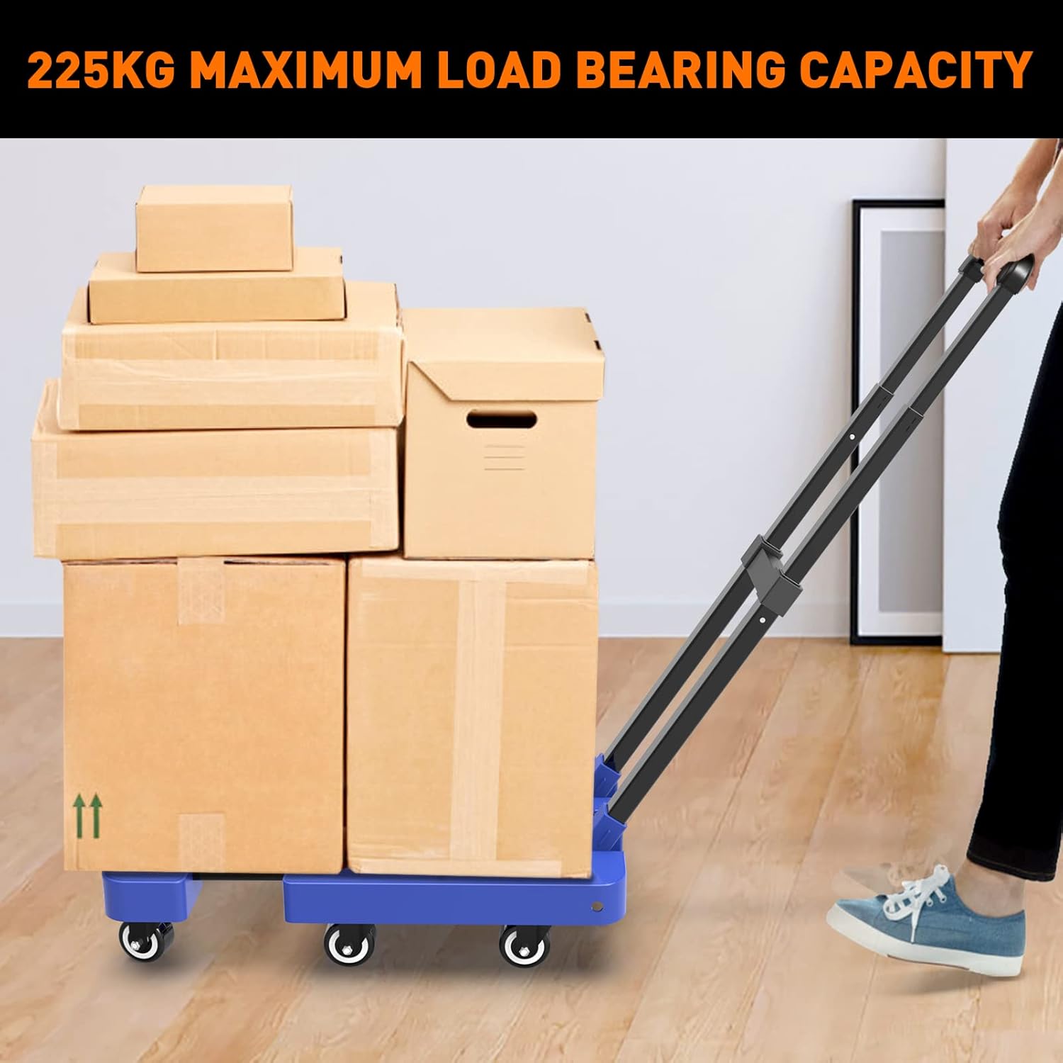 Folding Hand Truck Dolly 225KG 6 Wheel Utility Cart Blue