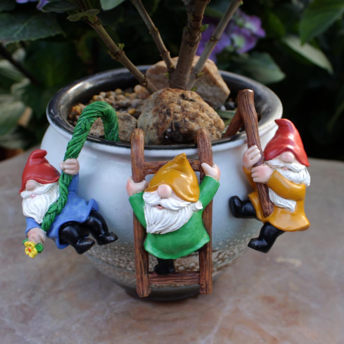 Mini Gnome Plant Ornament 3PCS Climbing Resin Pot Hugger Decor