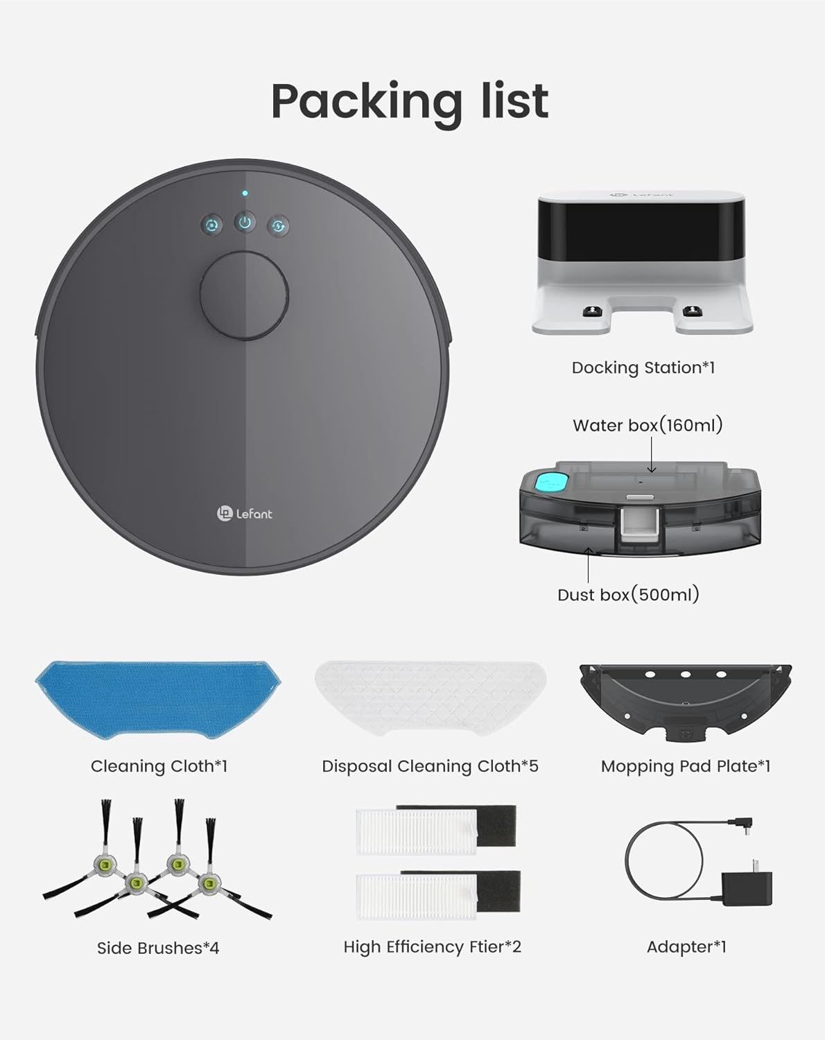 Robot Vacuum Mop 5500Pa LiDAR Mapping WiFi App Pet Hair