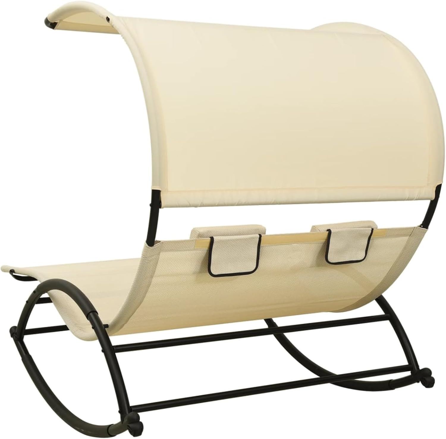 Double Rocking Sun Lounger Daybed with Canopy Cream