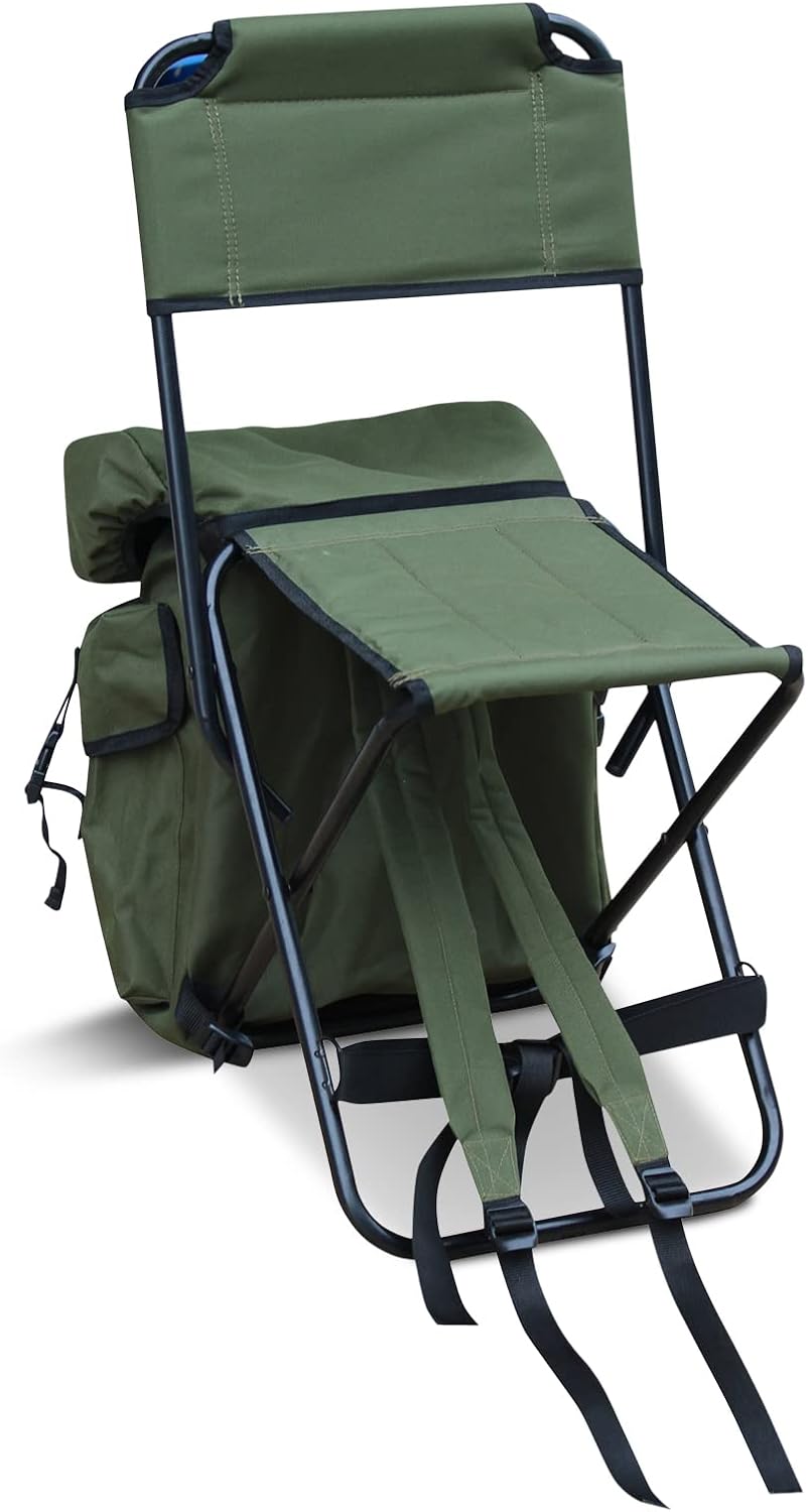 Camping Stool Backpack Chair with Back Rest Green