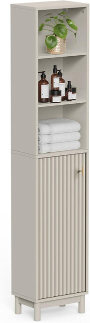 Tall Bathroom Cabinet Slim Storage Unit Stone 6 Shelf