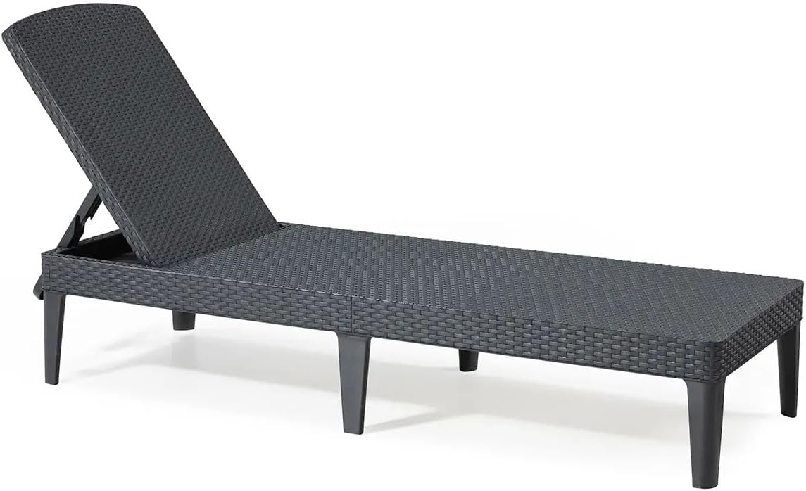 Rattan Style Garden Sun Lounger Adjustable Cushion Graphite