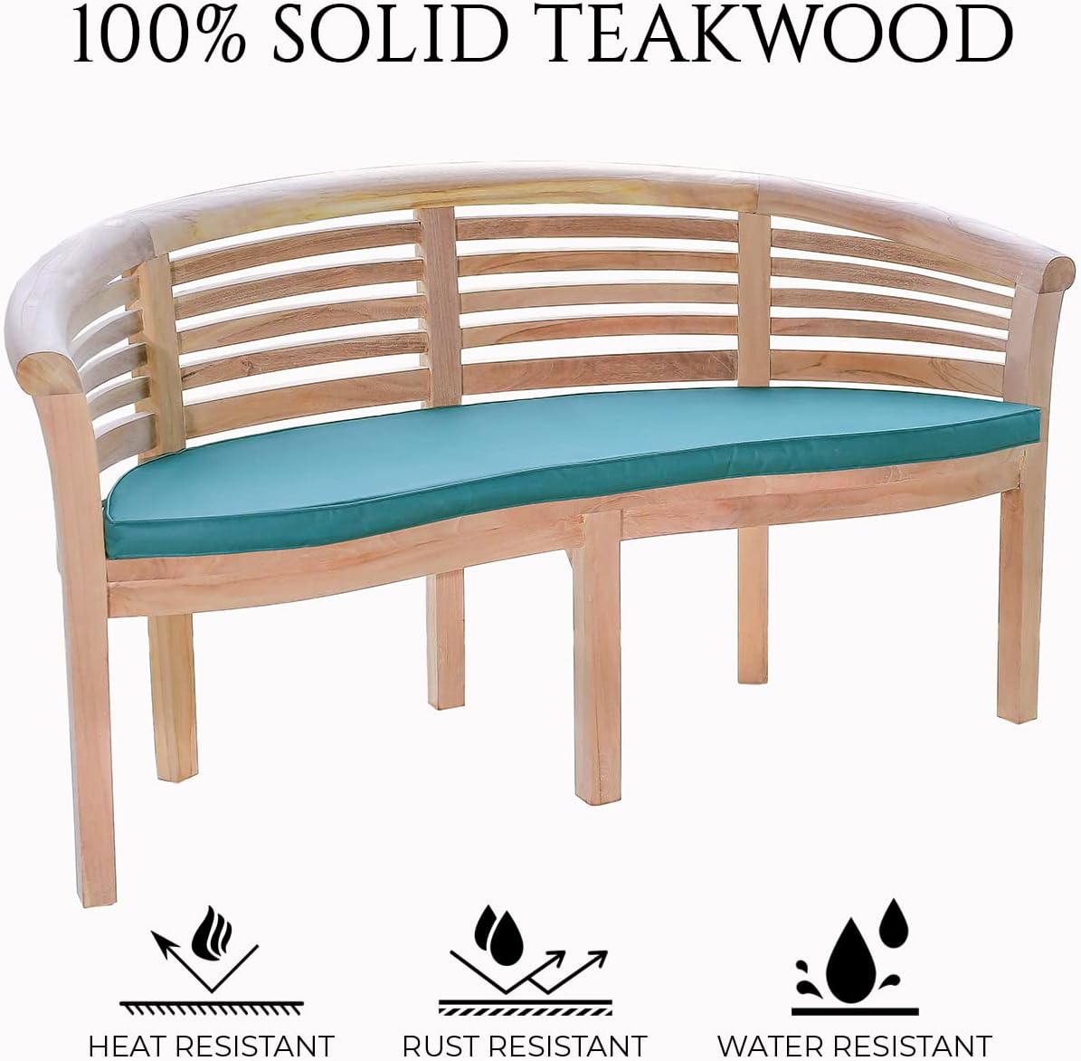 Teak Wood Banana Garden Bench w/ Cushion Curved Outdoor Patio Seat 168cm