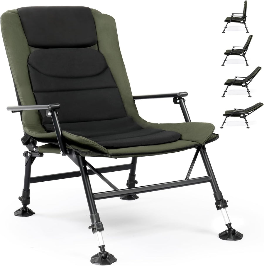 Reclining Fishing Chair Foldable Camping Seat Green
