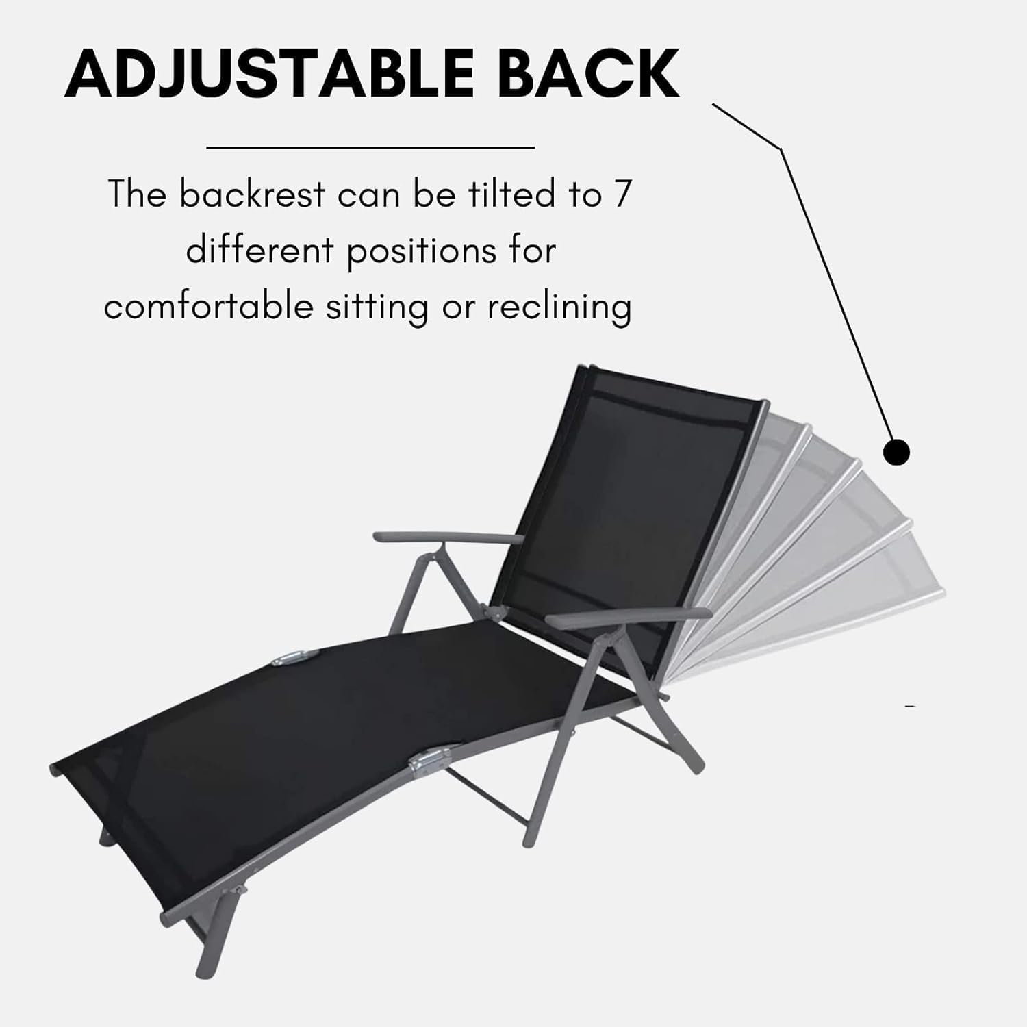 Set of 2 Reclining Sun Lounger Chairs Black 170 Degree
