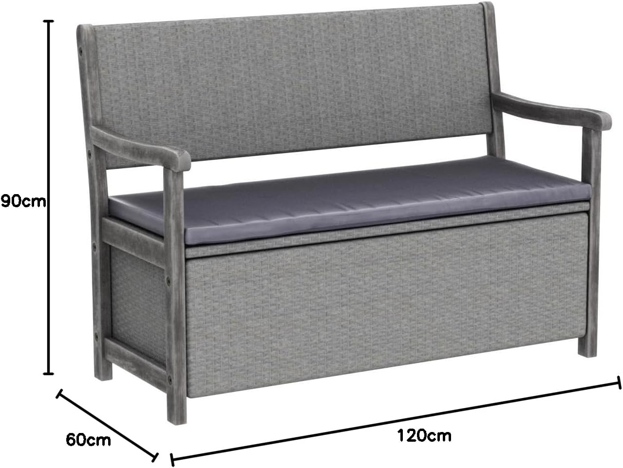 Rattan Garden Storage Bench 2 Seater Grey Patio Seat Box