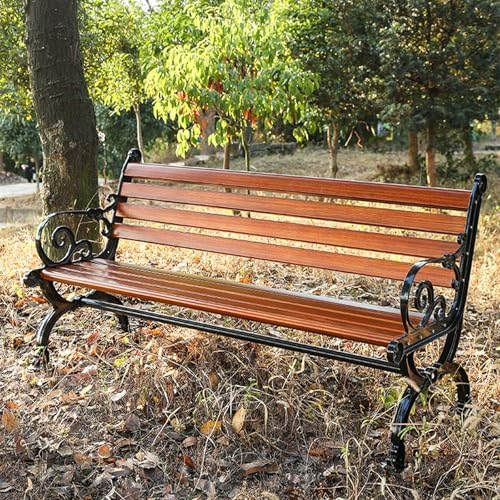 Metal Garden Bench Outdoor Patio Seat with Backrest Armrests Weatherproof