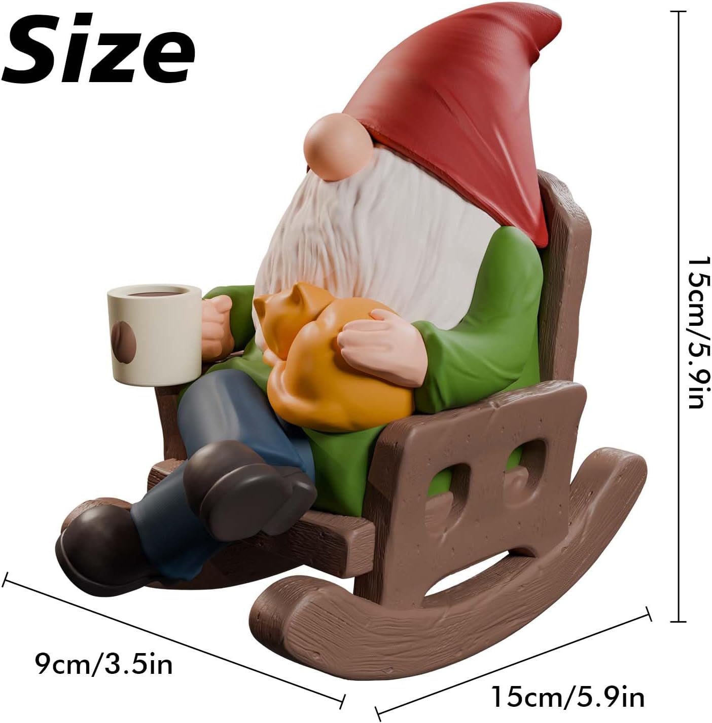 Funny Garden Gnome Statue Rocking Chair Coffee Outdoor Decor