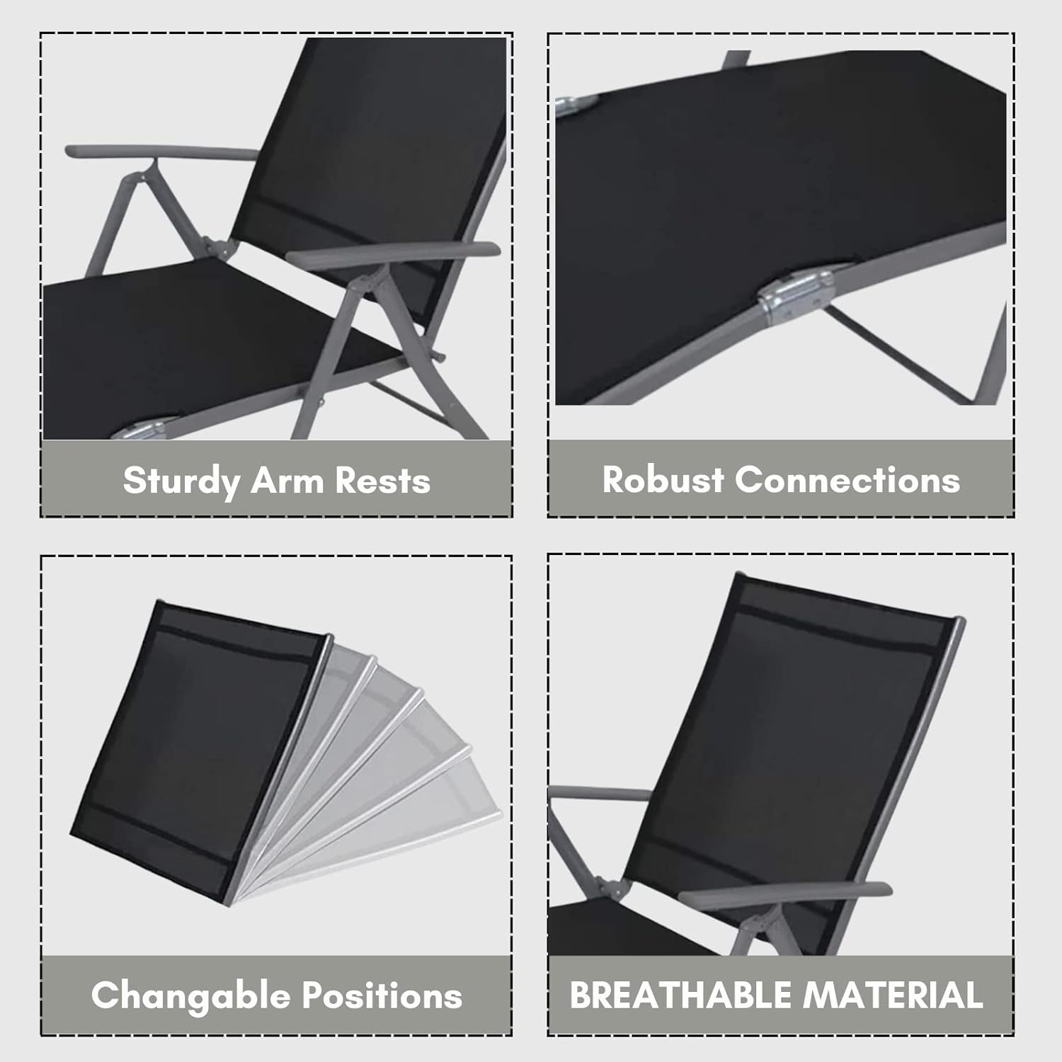 Reclining Outdoor Sun Lounger 7 Position Folding Chair Grey