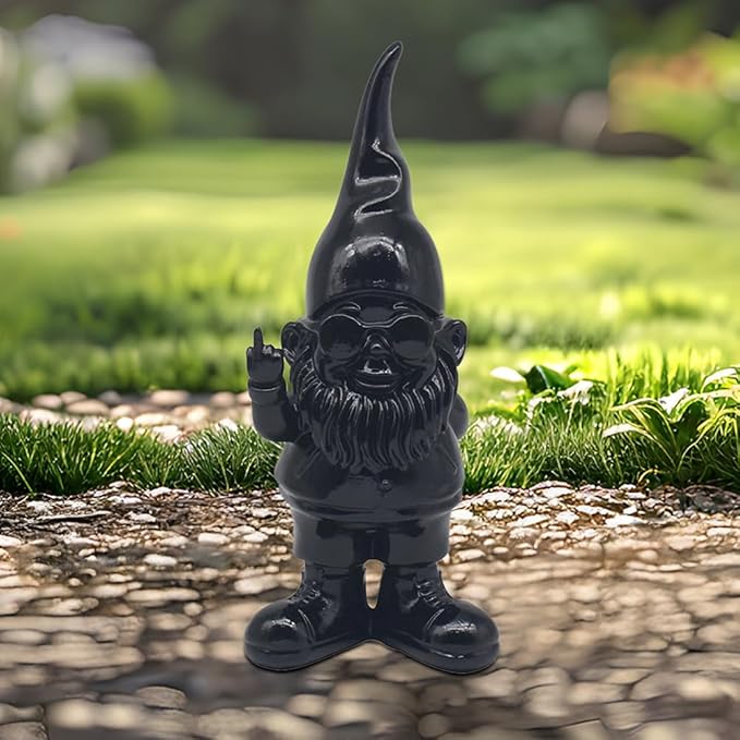 Swearing Gnome Statue Funny Black 20cm Home Decor Figurine