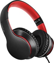 Wired Over Ear Headphones With Mic Stereo Bass 3.5mm Black Red