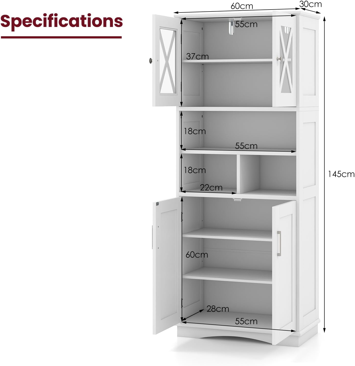Tall Bathroom Storage Cabinet 4 Door Shelf Unit White