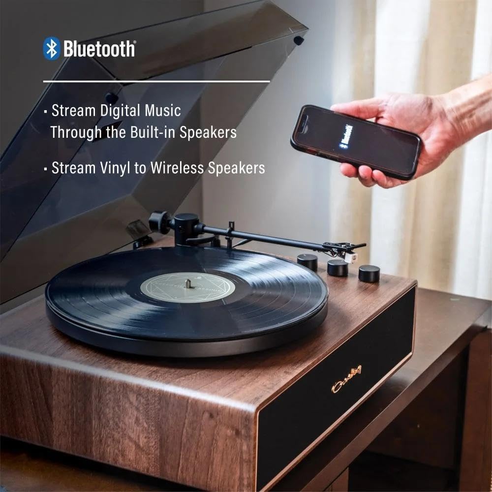 Bluetooth Vinyl Record Player with 60W Speakers Walnut