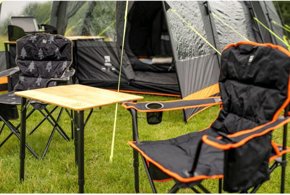 Padded Folding Camping Chair with Cooler Black Orange