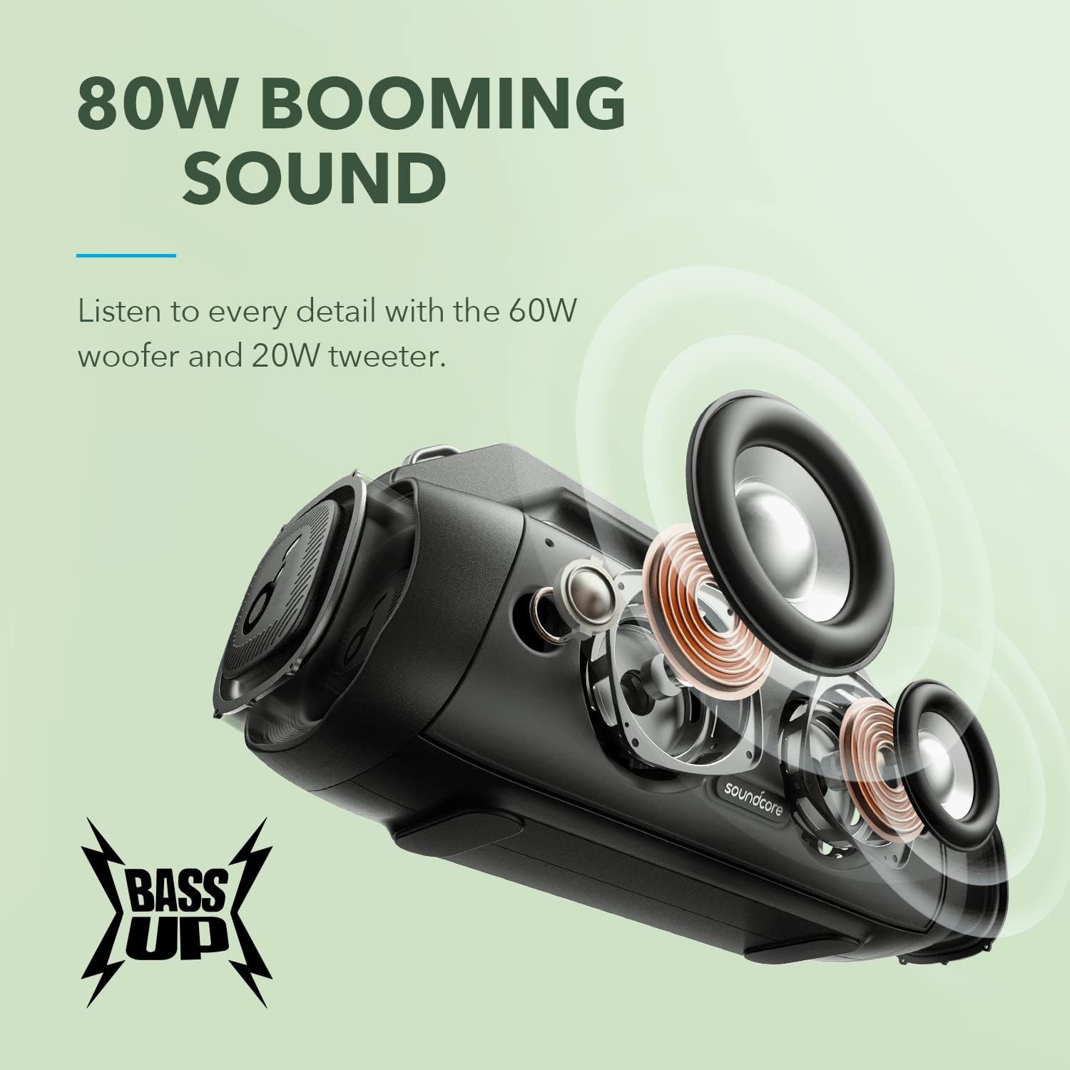 80W Portable Bluetooth Speaker Waterproof IP67 20H Bass