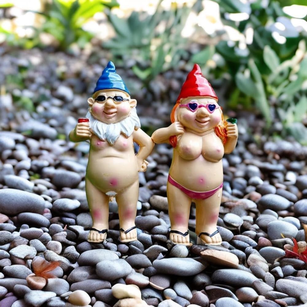 Funny Naughty Garden Gnomes Set Resin Rude Couple Ornament Decor