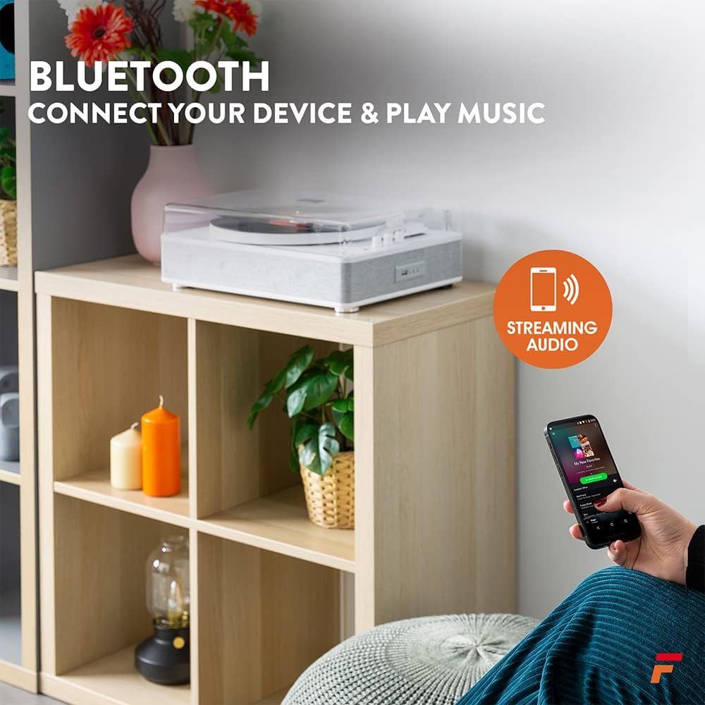 Modern Record Player with Speakers Bluetooth USB White with Case