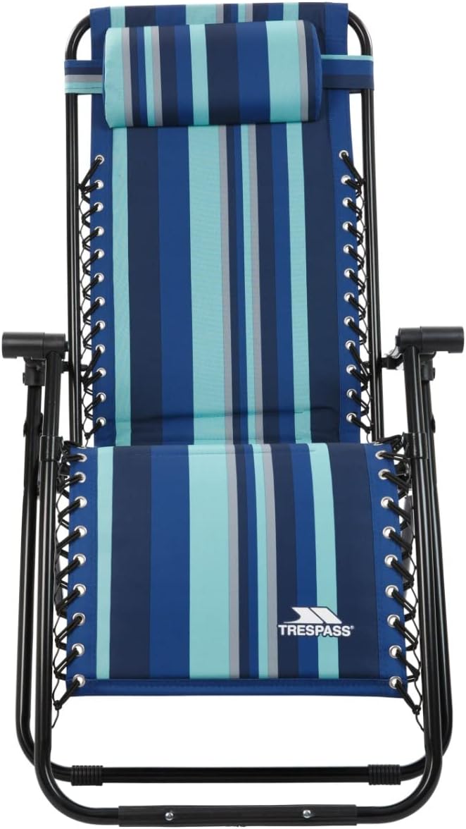 Padded Reclining Sun Lounger Chair Blue Stripe