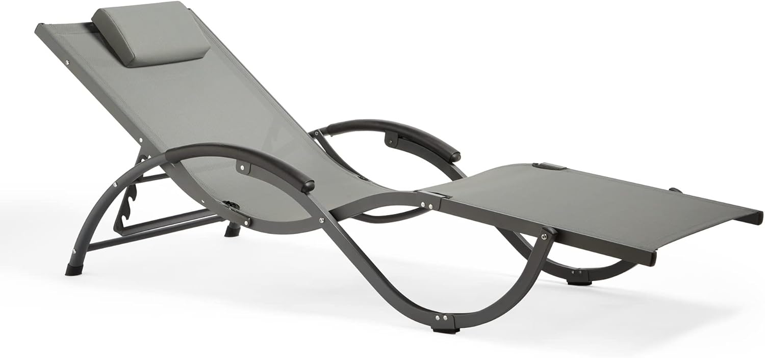 Folding Sun Lounger Reclining Garden Chair Black Textoline