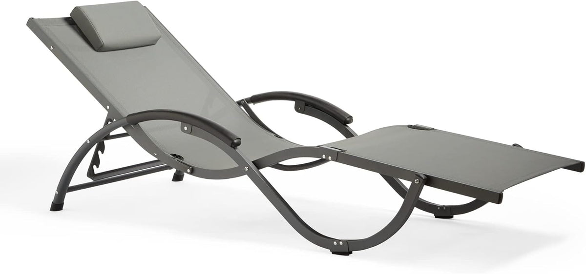 Folding Sun Lounger Reclining Garden Chair Black Textoline