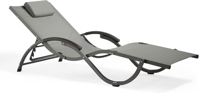Folding Sun Lounger Reclining Garden Chair Black Textoline