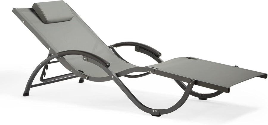 Folding Sun Lounger Reclining Garden Chair Black Textoline