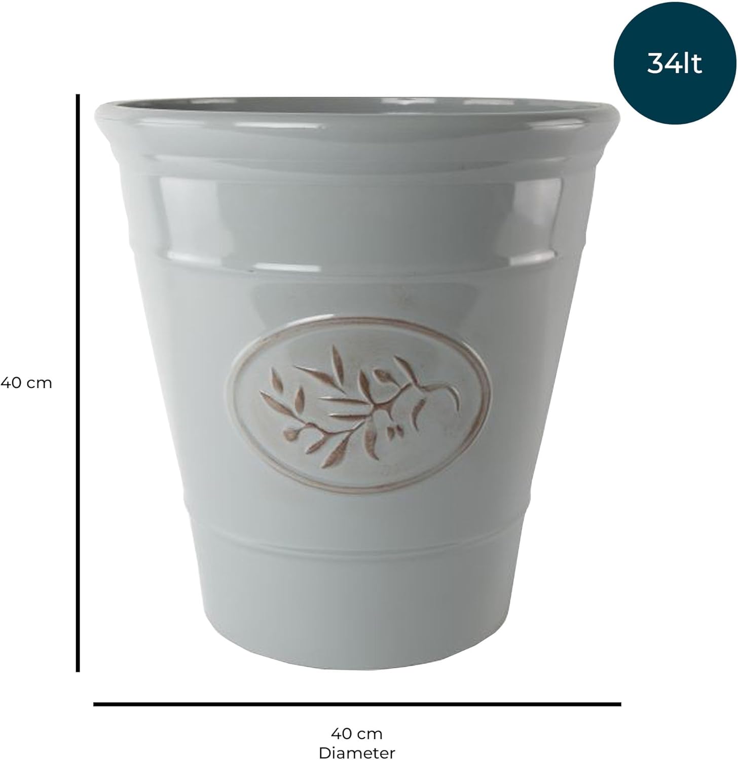 Set of 2 40cm Olive Planters Grey Round Garden Pots Frost Proof