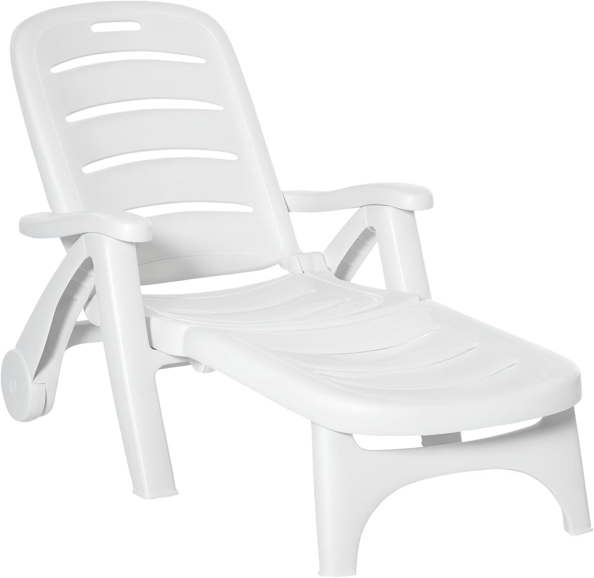 Folding Sun Lounger with Wheels 5 Position White