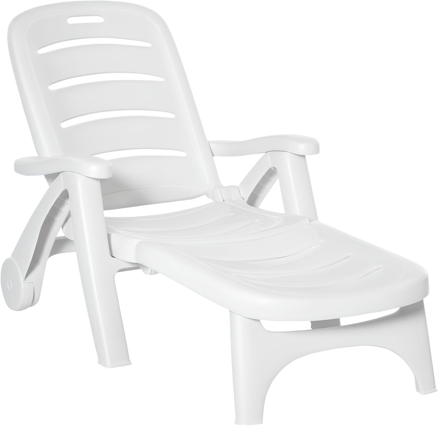 Folding Sun Lounger with Wheels 5 Position White