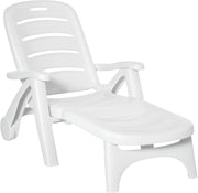 Folding Sun Lounger with Wheels 5 Position White
