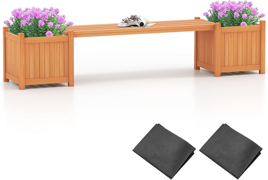 Garden Planter with Bench 170cm Wooden Raised Bed Seat Box