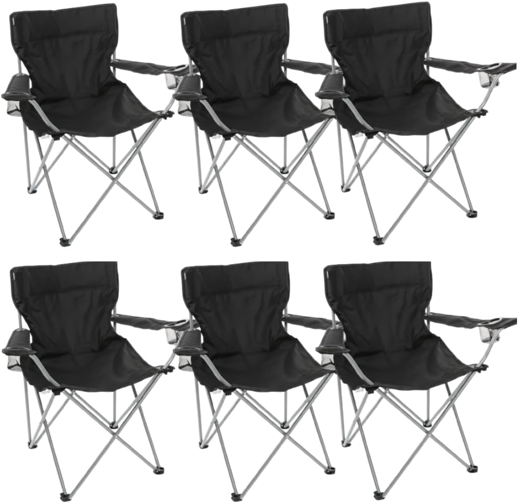 6 Pack Black Folding Camping Chairs Cup Holder Carry Bag Outdoor