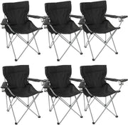 6 Pack Black Folding Camping Chairs Cup Holder Carry Bag Outdoor