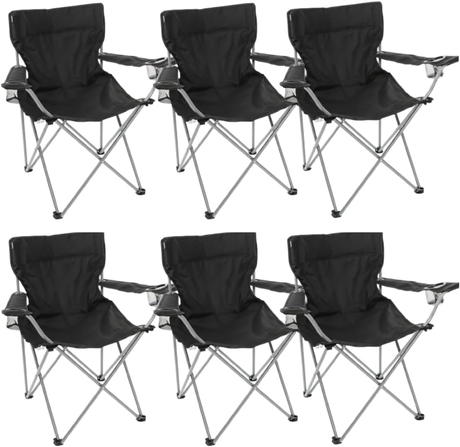 6 Pack Black Folding Camping Chairs Cup Holder Carry Bag Outdoor