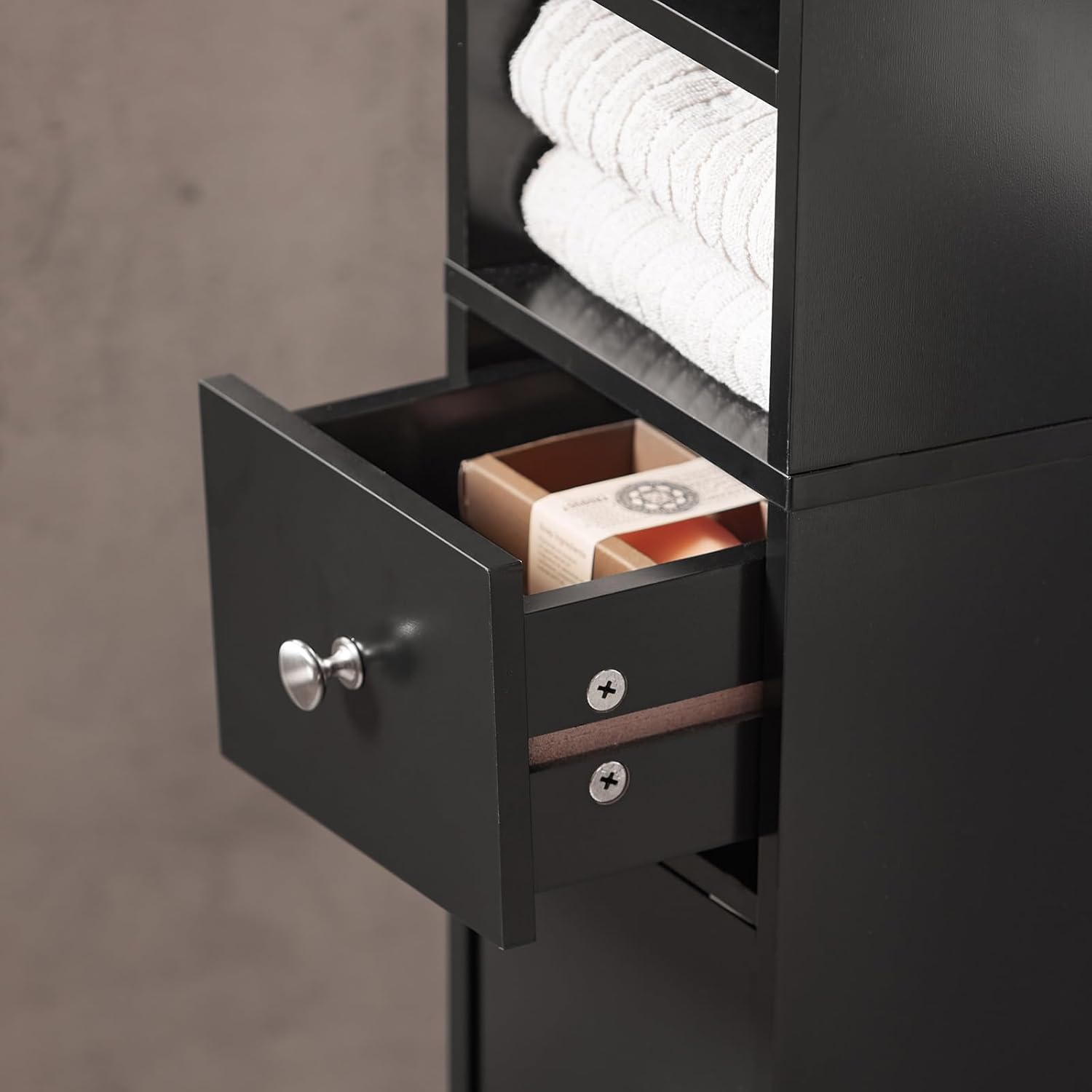 Tall Slim Bathroom Storage Cabinet 20cm Black Drawer 180cm