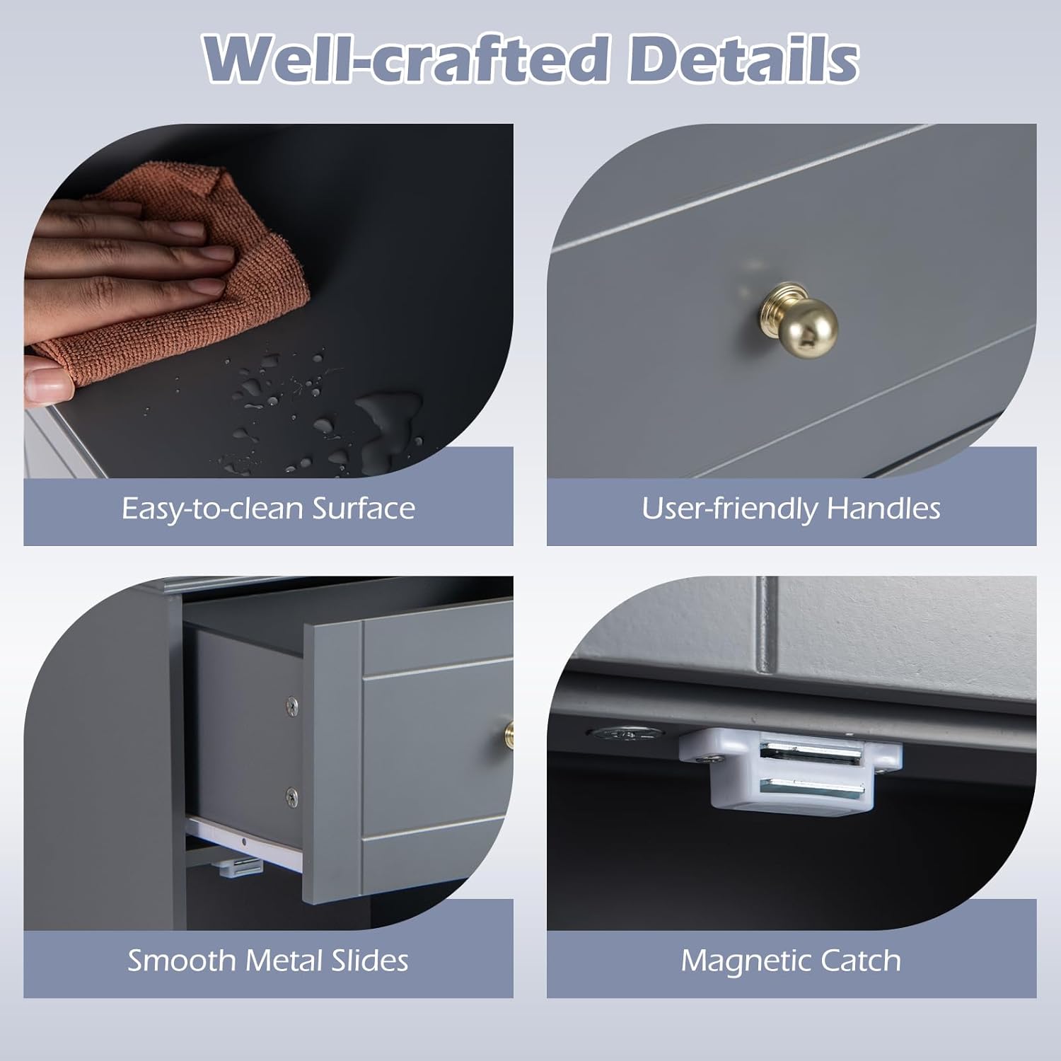 Slim Tall Storage Cabinet Grey Drawer Shelf Door Unit