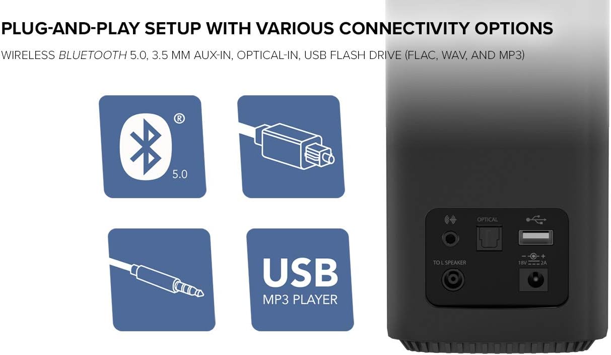 80W Desktop Speakers Bluetooth Optical AUX HiFi PC Audio