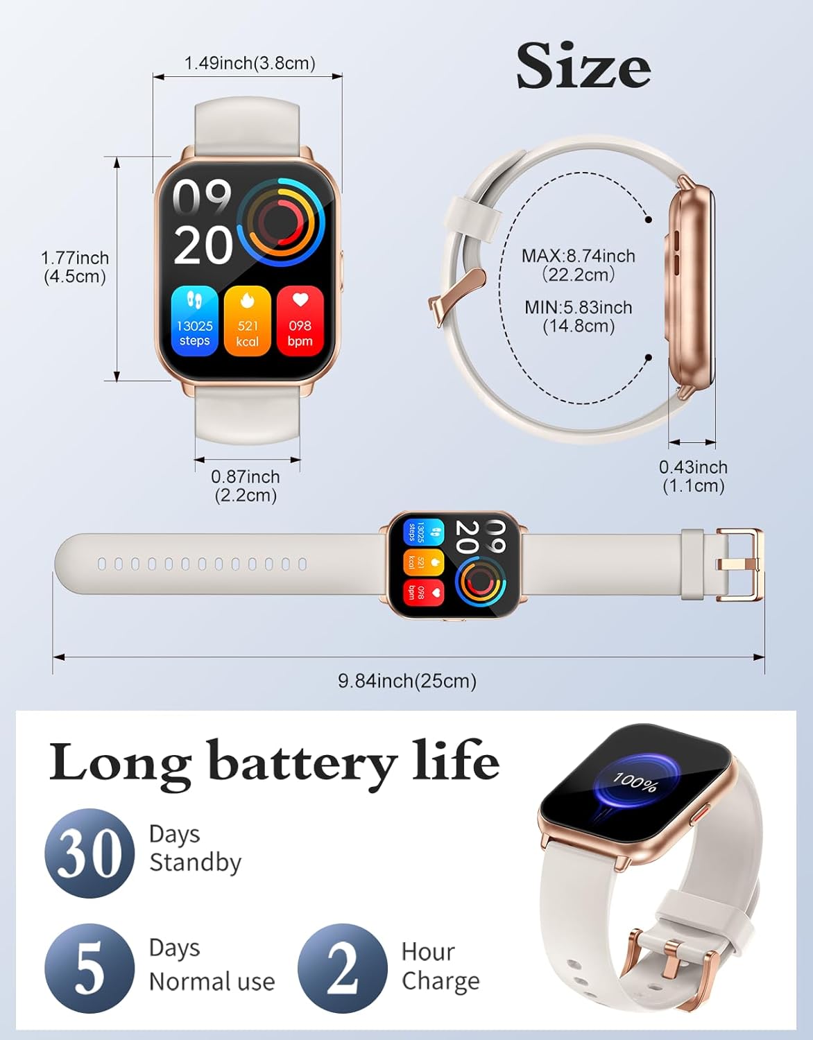 Bluetooth Smart Fitness Watch 1.85 HD Tracker