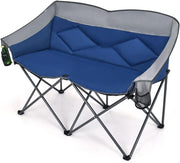 Double Camping Loveseat Chair with 2 Storage Pockets Blue